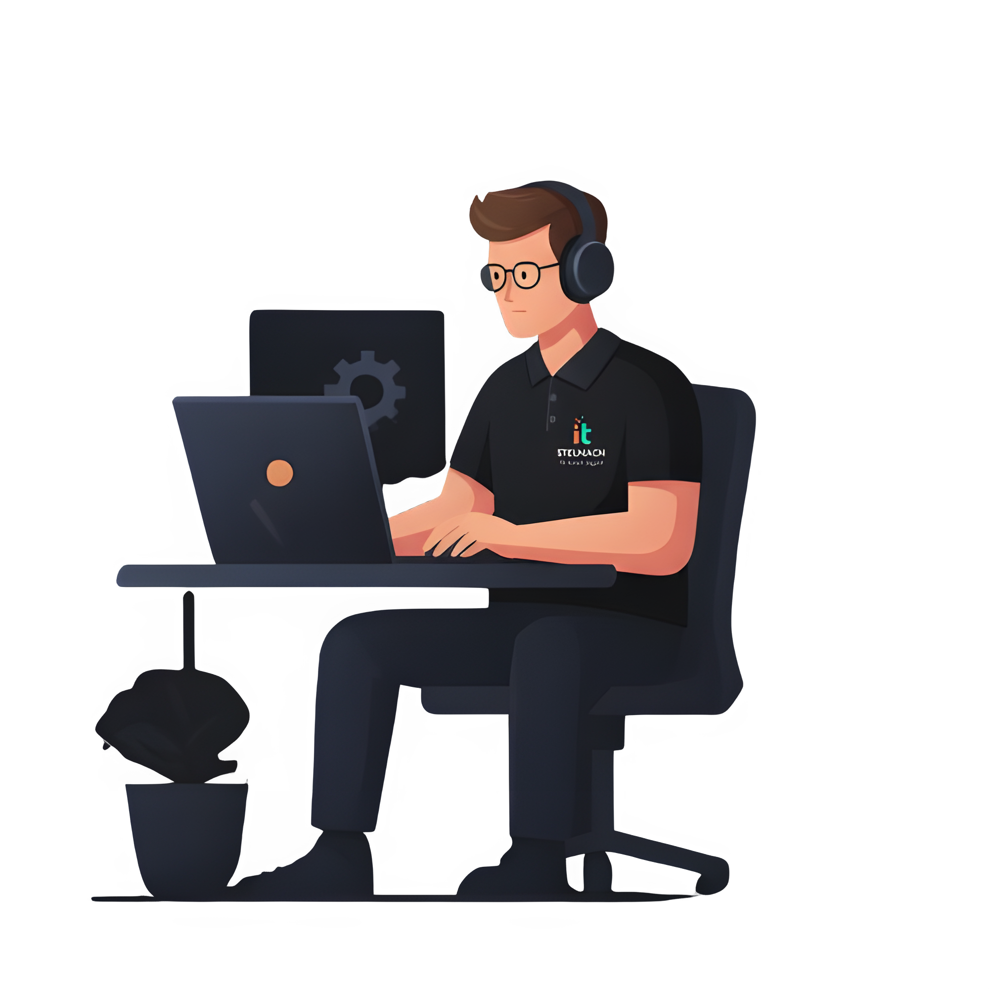 Webdesigner Kevin Stelmach bei der Arbeit am Laptop